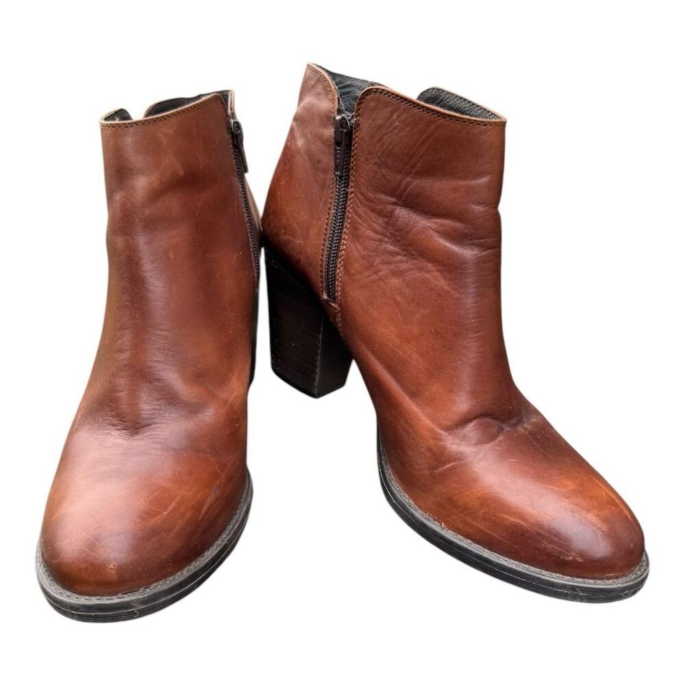 KRBONELL Women's Brown Leather Ankle Boots Size 10 Casual Zip​
